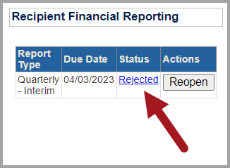 Rejected Status for Financial Report